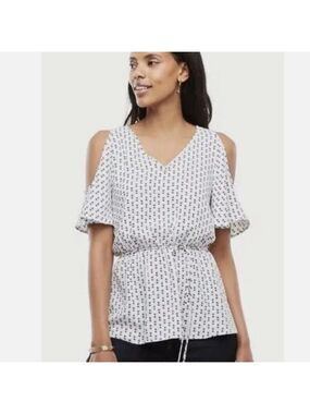 *Ann Taylor White and Blue Polka Dot Blouse - Small